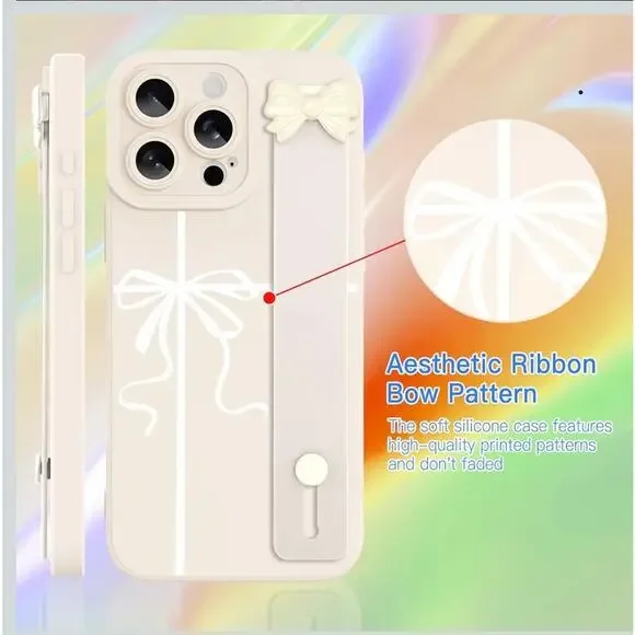 SOKAD Ribbon Bow Phone Case for iPhone 15 Pro Max with Wrist Strap Kickstand S16 - Picture 5 of 8